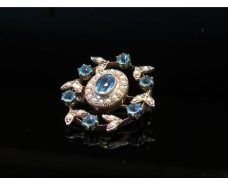 A 9ct gold topaz and seed pearl brooch, 5g