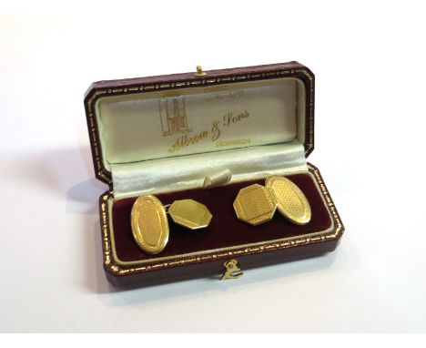 A pair of Art Deco 18ct gold cufflinks with engine turned decoration, Chester 1928 Henry Griffiths and Sons, 9.1g