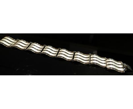 A mid 20th Century Norwegian silver and enamel wave panel bracelet by Ivar Holth, 17.5cm long, 23.3g