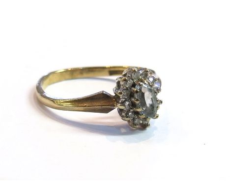 A 9ct gold aquamarine and diamond ring, size M, 1.7g