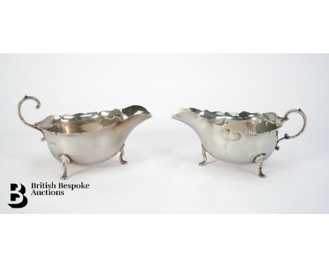 Pair of George V sauce boats, Birmingham 1918, mm Asprey &amp; Co, cut rims with trefoil feet, approx. 15cms, weight approx.1