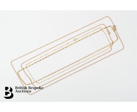 Four 9ct gold chains, the first measures 72 cms, the second 48 cms, the third 44 cms and the fourth 38 cms, gross weight 12.3