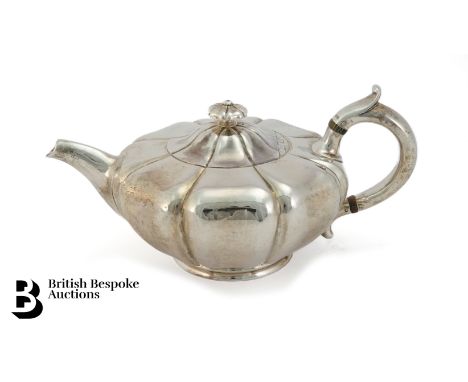 A Victorian silver tea pot, melon form, London hallmark dated 1865/66, mm John Tapley, approx 650 gms.&nbsp;