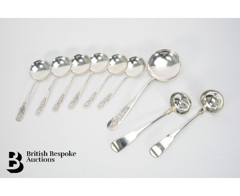 Miscellaneous silver flatware, including a pair of Scottish silver sauce ladles, Glasgow hallmark dated 1828, mm James Lockha