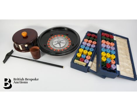 K &amp; C table top roulette set, comprising a roulette wheel, three table cloths one felt and two canvas cloths; together wi