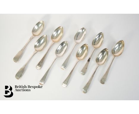 Georgian silver serving spoons, London hallmark dated 1801/02, mm&nbsp;Alice &amp; George Burrows II; together with three ser