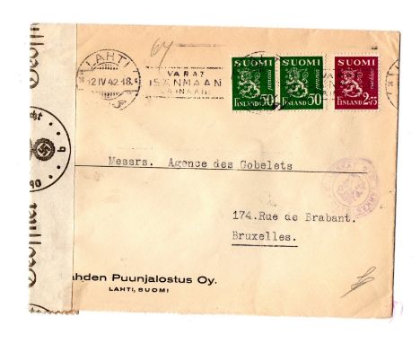 Finland 1942 Group of 3 censored covers, one is a commercial cover, 2 with printed addressee with cds TURKU, with additional 