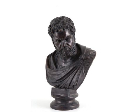 Bronze sculpture depicting "BUST OF EMPEROR CARACALLA". 20th century. 70x47x30 cm approx. Scultura in bronzo raffigurante "BU