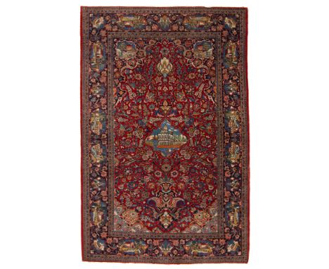 Kashan carpet. Persia. Good condition, pile field, small moth-eaten area on field. 207x136 cm approx. Tappeto Kashan. Persia.