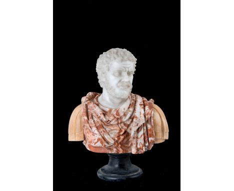 Sculpture in various marbles depicting "BUST OF ROMAN EMPEROR". 19th century. 73x64x33 cm approx. Scultura in marmi vari raff