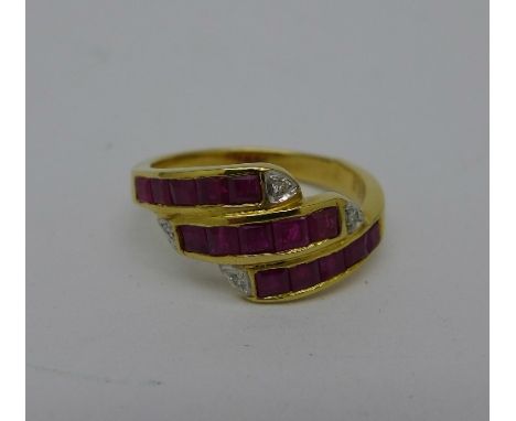 An 18ct gold, ruby and diamond ring, 3.9g, N