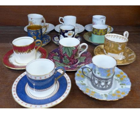 Eleven cabinet cups and saucers, comprising Royal Albert, Shelley, Maple London, Aynsley, Royal Worcester, Wedgwood and other