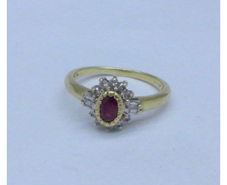 An 18ct gold, ruby and diamond ring, 3.7g, M