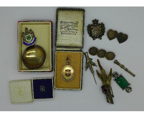 Silver jewellery, a silver caddy spoon with Ripley enamel badge, a Rolls Royce pin badge with Rolls Royce box, pencil, etc., 