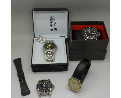 Four wristwatches; Mappin & Webb quartz, Rotary divers style, one other divers watch and a Louis Dino