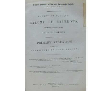 General Valuation of Ratable Property in IrelandCo. Wicklow: Griffith (Richard) County of Wicklow - Valuation of the Several 