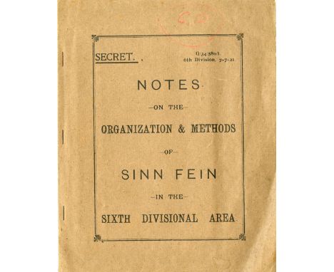 Rare Sinn Fein "Secret" Pamphlet[Irish Republican Army (Irish Volunteers) Sinn Fein, 1921] Secret - Notes on the Organization