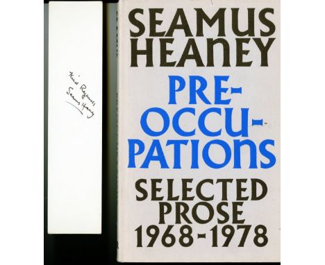 All First EditionsHeaney (Seamus) Pre-Occupations Selected Prose 1968 - 1978, L. (Faber) 1980; The Redress of Poetry, N. York