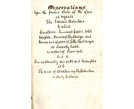 Manuscript Notebook: Small m/ss notebook entitled Observations upon the present state of the law as regards the various deduc