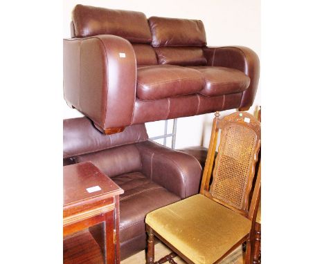 LEATHER SETTEE, CHAIR , POUFFE. Good quality brown leather two seater settee, chair and pouffe by Siren furniture. Settee W ~