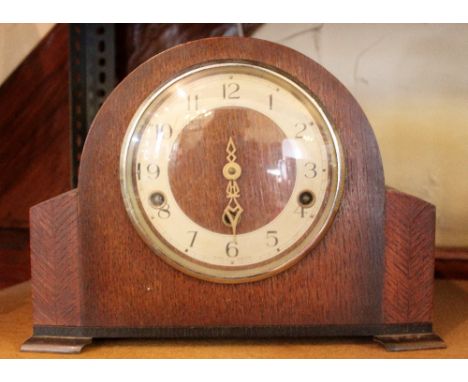 WESTMINSTER CHIME CLOCK.Oak cased Westminster chime mantel clock. H - 22 cm.