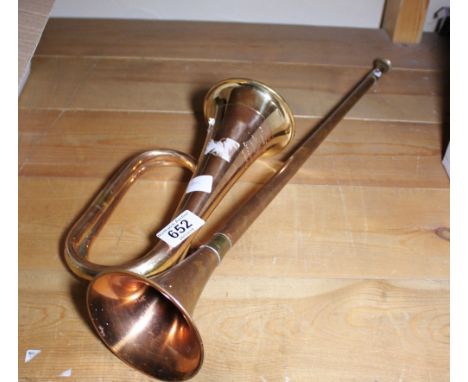 BUGLE & HORN. Brass bugle and horn