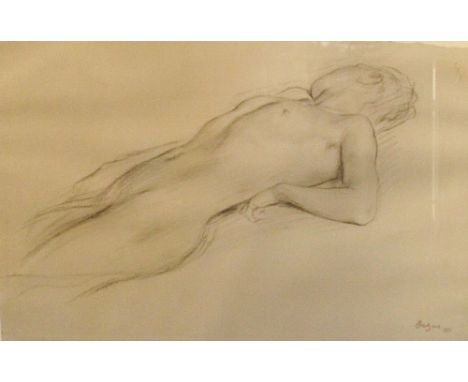 FEMALE DEGAS NUDE PRINT. Printed Degas pencil sketch of female nude, 66 x 43cm