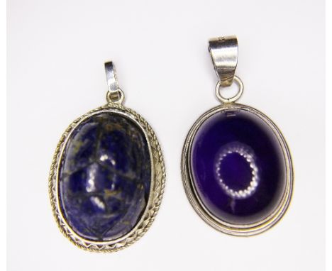 SILVER PENDANTS. Two 925 silver heavy stone set pendants