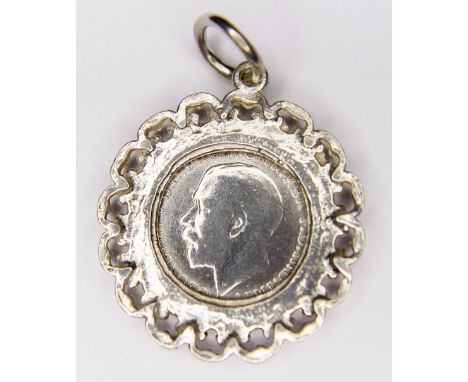 SILVER THREEPENCE. Silver 1917 threepence in a pendant mount