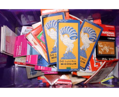 ORDNANCE SURVEY MAPS. Box of Ordnance Survey maps, British and European including vintage linen backed Michelin examples