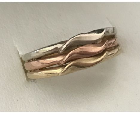 A ladies 14ct tri coloured 3 band gold dress ring. Size Q. Selling on behalf of Hillside Animal Sanctuary. Weight approx. 3.5