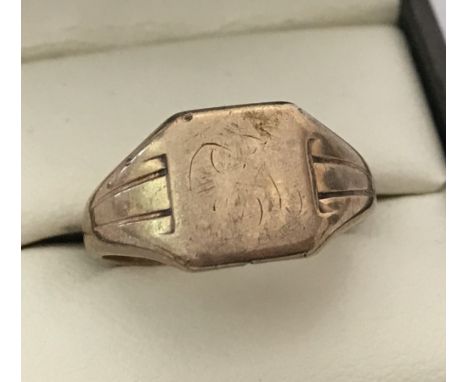 A 9ct gold signet ring with worn initials to cartouche. Size Q. Selling on behalf of Hillside Animal Sanctuary. Weight approx