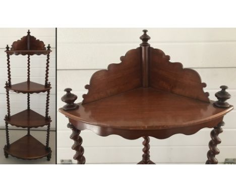 A Victorian mahogany 4 shelf corner Wot-Not with barley twist supports and turned finials.  Approx. 142cm tall x 57cm wide (a