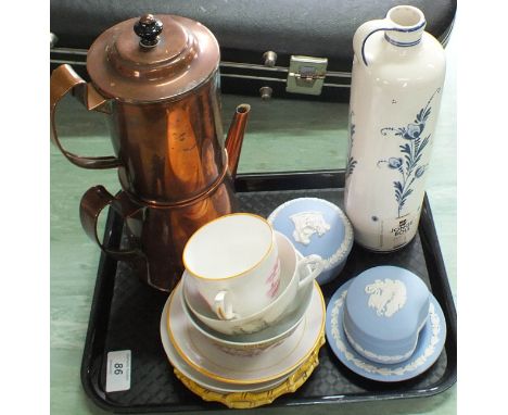 A late 19th Century coffee percolator, three pieces of Jasper ware, two Faience dishes etc