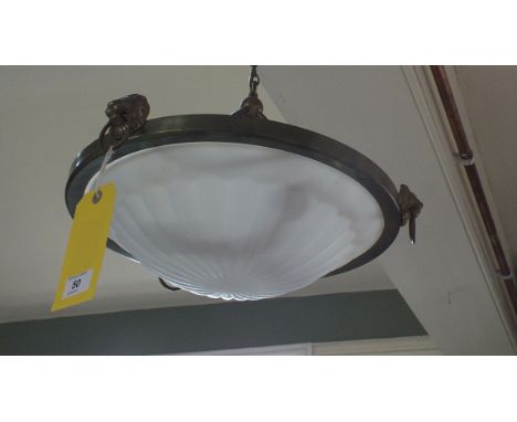 A 20th Century pendant light with moulded glass shade