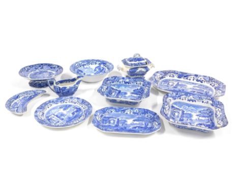 Various blue and white pattern china wares, to include Copeland Spode and Booths, tureen and cover, gravy boat, meat plate, t