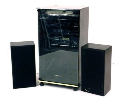 A Sanyo music system, comprising semi automatic turntable TP266, amplifier JA266, stereo tuner JT266L, double cassette deck R