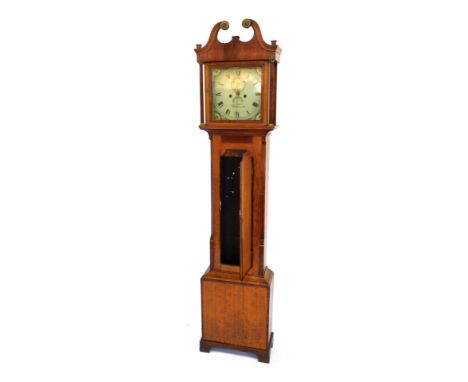 A 19thC oak cased long case clock, the square enamel dial bearing Roman numerals for James Foster Peterborough, with subsidia