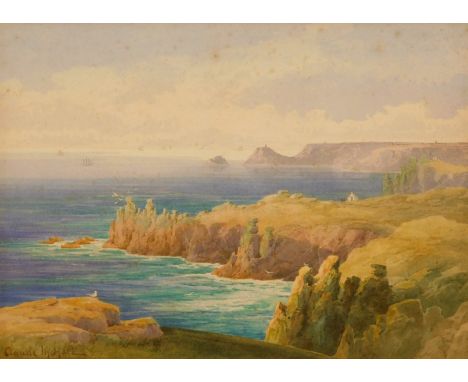 Claude Montague Hart (1872-1952). Seascape with cliffs and boats, watercolour, signed 25cm x 34cm, in gilt frame.&nbsp;