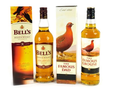 Two bottles of whisky, comprising a Bell's Blended Scotch whisky aged to eight years, 70cl bottle in cardboard casing, and Th