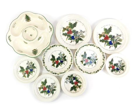 A Spode Pottery hors d'oeuvres dish in the Christmas Tree pattern, together with Portmeirion The Holly and The Ivy pattern pl