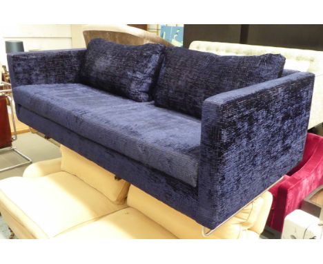 SOFA, from Designers Guild, in midnight blue upholstery, on tubular supports, 207cm L x 94cm W x 70cm H.