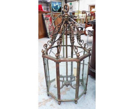 HANGING LANTERN, four branch in a bronzed frame, 87cm H plus chain.