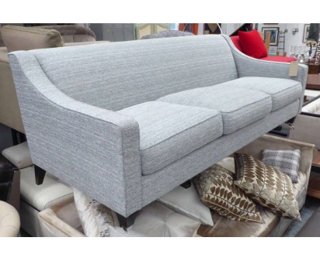 SOFA, three seater, with slope arm in grey Zoffany fabric, tapered dark wooden legs, 210cm L.