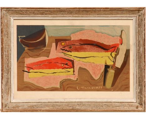 LOUIS MARCOUSSIS 'Deux poissons', 1968, lithograph, printed by Mourlot, 29cm x 42cm, framed and glazed.