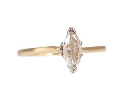 DIAMOND SOLITAIRE RING set with a marquise stone of approximately 0.45 carats, in eighteen carat gold, size N 1/21.8gWorn con