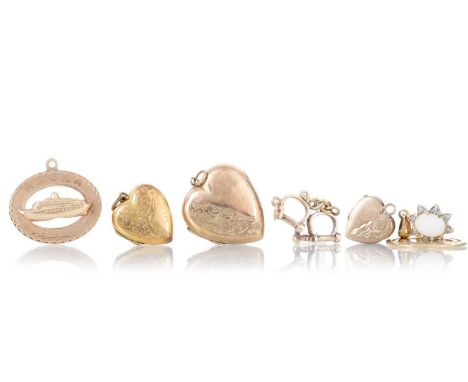 COLLECTION OF GOLD AND OTHER CHARMS including an eighteen carat gold initial example, 2.2g, fourteen carat gold Aruba example