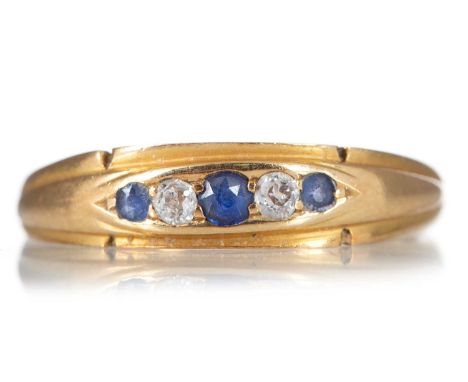 SAPPHIRE AND DIAMOND RING set with sapphires and old cut diamonds totalling approximately 0.08 carats, in eighteen carat gold
