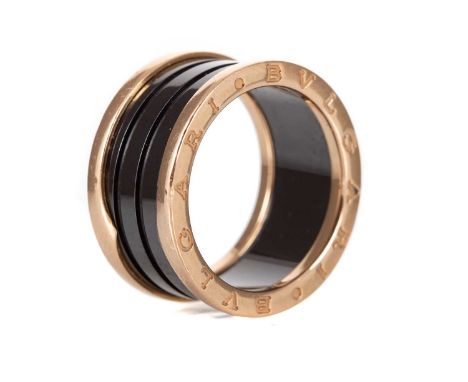 BULGARI B ZERO RING the black ceramic spiral between two eighteen carat gold loopsSize 58Worn condition.&nbsp;Scratched etc.