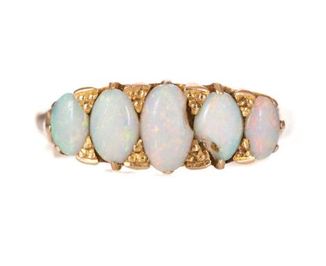 OPAL FIVE STONE RING in eighteen carat gold, size Q3g